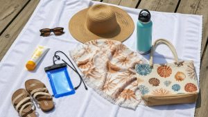 sunscreen camera water shoes